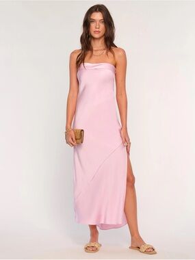 Heartloom Ceil dress in Peony Pink, Strapless Satin Maxi Dress